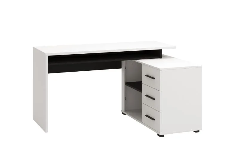 Eckschreibtisch mit zwei Fächer Batani 03, Farbe: Weiß / Schwarz, ABS-Kanten, drei Schubladen, verstellbaren Element, Maße: 75 x 137,5 x 101,5 cm