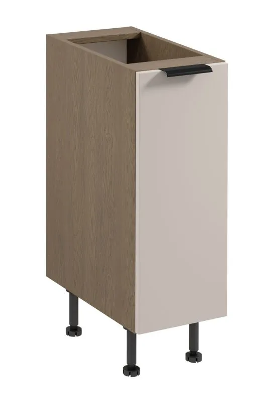 Küchenunterschrank | 1 Drehtür | Farbe: Eiche Baltic Storm / Beige | 2 Fächer | Soft-Close Funktion | 30 x 52 x 87 cm | schmal | verstellbare Beine | Metallgriff