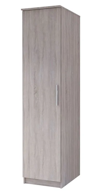 Kleiderschrank / Drehtürenschrank 50 cm breit | Kopaonik 01 | Sonoma Eiche | 1-türig | 5 Fächer | 207 x 50 x 59 cm | silberner Metallgriff, schmal