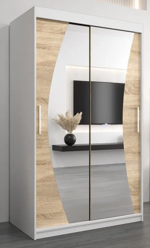 120 cm breiter Kleiderschrank mit 2 Türen | 5 Fächer | Farbe: Sonoma Eiche / Weiß Abbildung