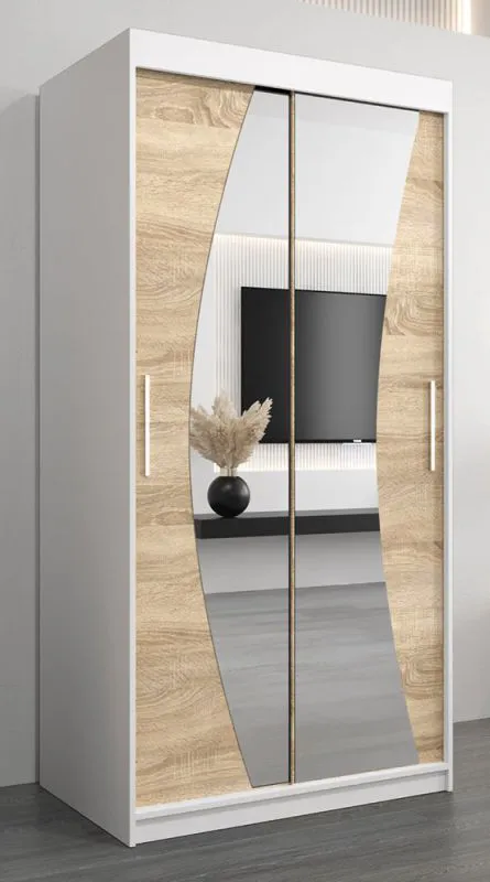 1 Meter breiter Kleiderschrank mit 2 Türen | Farbe: Sonoma Eiche / Weiß Abbildung