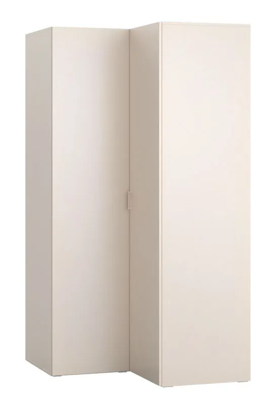 Eckkleiderschrank mit LED-Beleuchtung | Farbe: Beige | 1 Kleiderstange | Soft-Close-Funktion | 8 Fächer | Maße: 105 x 103 x 206 cm | Griffe: Beige