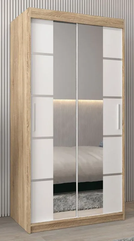 1 Meter breiter Kleiderschrank mit 2 Türen | Farbe: Sonoma Eiche / Weiß Abbildung