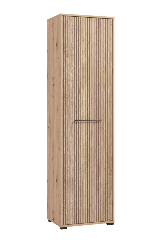 Garderobenschrank mit einer Tür Paduna 01, eine ausziehbare Kleiderstange, Farbe: Eiche Artisan, zwei Fächer, Maße: 197,5 x 54,5 x 40 cm, für Vorraum