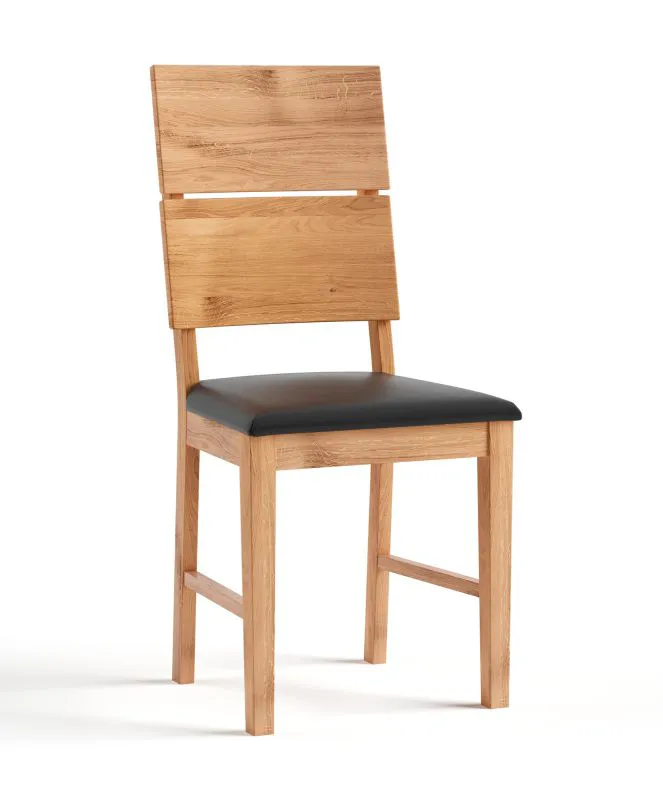 Eichenstuhl mit schwarzer Sitzfläche Vologne 02, geölte Oberfläche, aus Massivholz Eiche, minimalistisches Design, Maße: 95 x 41,5 x 41,5 cm, bequeme