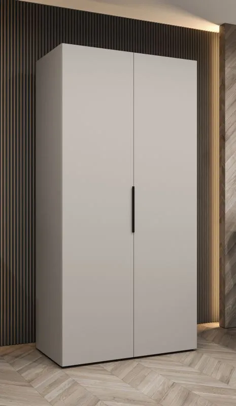Kleiderschrank mit einer Kleiderstange Korab 09, Farbe: Kaschmir, 1 Meter breit, ein Fach, Soft-Close, zwei Türen, Griffe: Schwarz, Drehtürenschrank