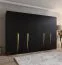 Drehtürenschrank / Kleiderschrank | Farbe: Schwarz | 4 Fächer | 3 Meter breit | Griffe: Gold | 4 Kleiderstangen | Soft-Close-Funktion | Maße: 300 x 52 x 202 cm