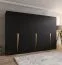 Drehtürenschrank | Farbe: Schwarz | ABS-Kanten | 3 Meter breit | 3 Kleiderstangen | Soft-Close-Funktion | Griffe: Gold | 3 Fächer | Maße: 300 x 52 x 202 cm