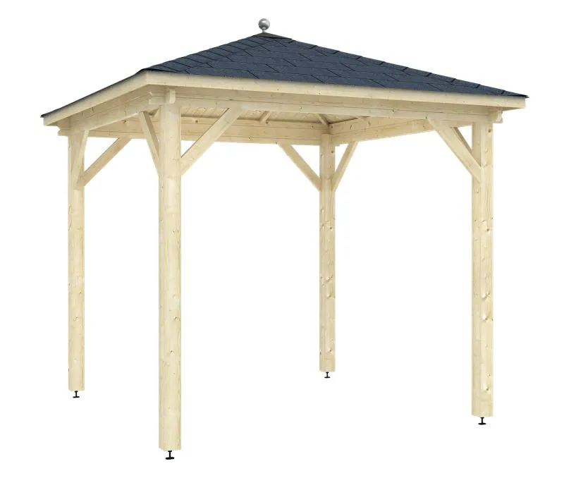 Pavillon / Pergola inkl. Pfosten, aus nordischen Fichtenholz, gehobelt, Grundfläche: 7,8 m², Zeltdach, Blockbohlenstärke 40 mm, Abmessungen: 300 x 300 cm