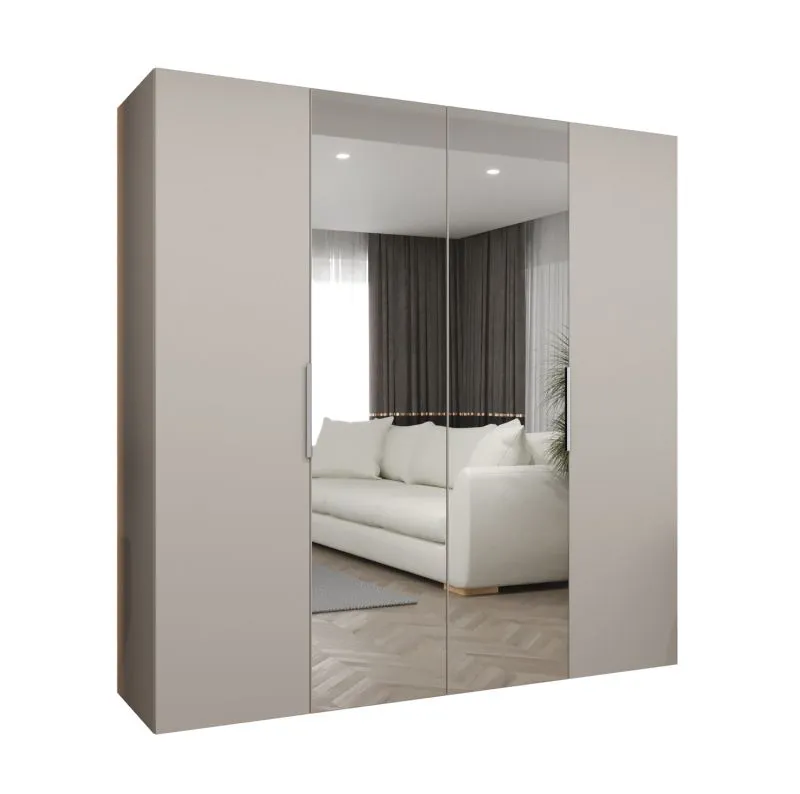 Kleiderschrank mit zwei Spiegeltüren Korab 87, Farbe: Kaschmir, Soft-Close-Funktion, zwei Kleiderstangen, 2 Meter breit, Griffe: Kaschmir, Drehtürenschrank