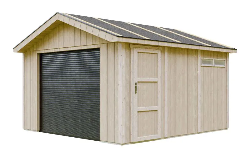 Garage Dobersberg ohne Boden, mit elektrischem Rolltor und 2 Fernbedienungen, Nutzfläche: 13 m², Dach: Bitumenbeschichtung, 1 Tür, 354 x 368 cm, Fenster