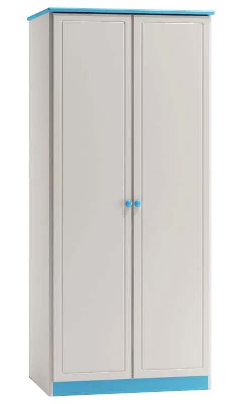 90 cm breiter Kleiderschrank mit 2 Türen | Farbe: Weiß / Blau Abbildung
