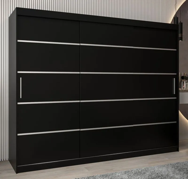 Schiebetürenschrank / Kleiderschrank Jan 06A, Farbe: Schwarz - Abmessungen: 200 x 250 x 62 cm ( H x B x T)