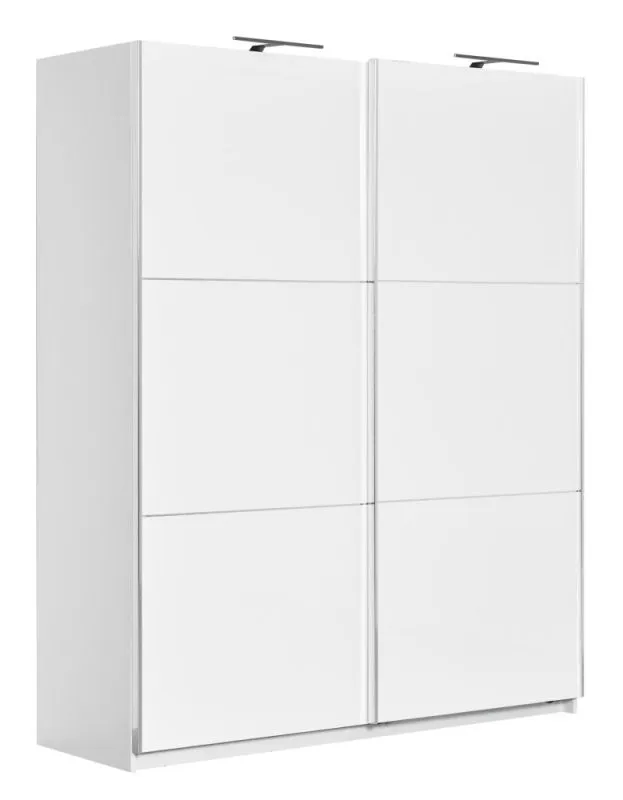 Schiebetürenschrank / Kleiderschrank Sabadell 09, Farbe: Weiß / Weiß Hochglanz - 222 x 179 x 64 cm (H x B x T)
