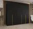 Drehtürenschrank Eiger 41, fünf Türen, Farbe: Schwarz, drei Kleiderstangen, 2,5 Meter breit, Soft-Close-Funktion, Kleiderschrank, Griffe: Gold, drei Fächer