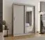 Kleiderschrank / Schiebetürenschrank Musala 12, Farbe: Kaschmir, 1,5 Meter breit, eine Spiegeltür, fünf Fächer, zwei Kleiderstangen, Aluminiumschienen