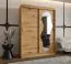 Kleiderschrank Lagginhorn 09, Farbe: Eiche Artisan, 1,5 Meter breit, ein Spiegel, fünf Fächer, Schiebetürenschrank, zwei Kleiderstangen, Aluminiumschienen