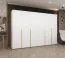 Drehtürenschrank mit sechs Türen Eiger 49, Farbe: Weiß, Soft-Close-Funktion, vier Fächer, Kleiderschrank, Griffe: Gold, 3 Meter breit, vier Kleiderstangen