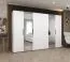 Kleiderschrank / Drehtürenschrank Korab 102, Farbe: Weiß, zwei Spiegeltüren, vier Kleiderstangen, 3 Meter breit, Griffe: Schwarz, vier Fächer, Soft-Close-Funktion