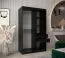 Schiebetürenschrank / Kleiderschrank Aletschhorn 07, Farbe: Schwarz, fünf Fächer, eine Spiegeltür, 1,2 Meter breit, zwei Kleiderstangen, Aluminiumschienen