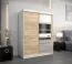 Schiebetürenschrank / Kleiderschrank Aizkorri 03A mit Spiegel, Farbe: Weiß matt / Eiche Sonoma - Abmessungen: 200 x 150 x 62 cm (H x B x T)