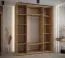 Schiebetürenschrank Mina in Weiß/Eiche, Front aus laminierter Platte, Anti Staubbürsten, Lamellen und Stahlgriff in schwarz, 235,2 x 190 x 60 cm, robust