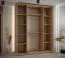 Schiebetürenschrank Mina in Weiß/Eiche, Front aus laminierter Platte, Anti Staubbürsten, Lamellen und Stahlgriff in schwarz, 235,2 x 190 x 60 cm, robust