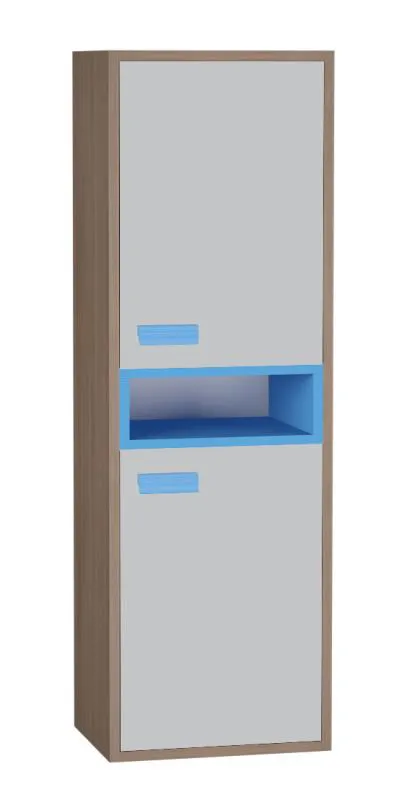 Jugendzimmer - Schrank Michael 01, Farbe: Eiche Braun / Grau / Blau - 138 x 45 x 34 cm (H x B x T)