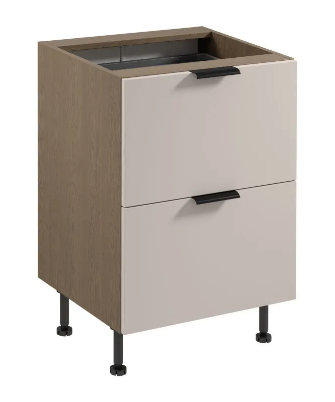 Küchenunterschrank | 2 Schubladen | Farbe: Eiche Baltic Storm / Beige | verstellbare Beine | Metallgriff | Soft-Close Funktion | 60 x 52 x 87 cm | hochwertig Verarbeitet