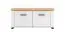 Helle Garderobe - Set C Banat, 5-teilig, Farbe: Weiß Matt / Eiche Artisan, ein Garderobenschrank, ein Spiegel, eine Kommode, ein Schuhschrank und eine Garderobe mit vier Haken