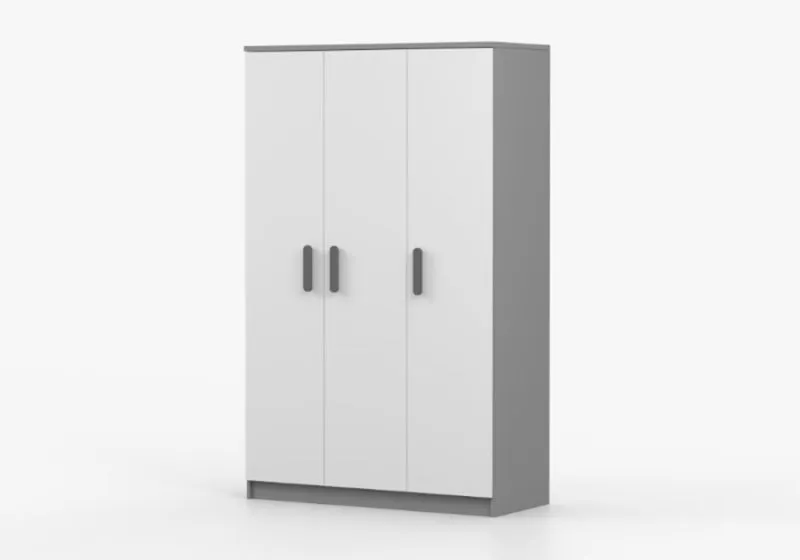 Kleiderschrank / Drehtürenschrank |192 x 120 x 50 cm | Weiß / Sonoma Eiche | Kleiderstange | Smolikas 115 | Holzgriffe | 3 Türen | 9 Fächer