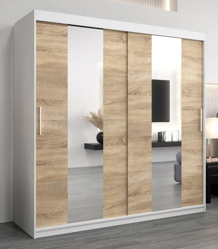 2 Meter breiter Kleiderschrank mit 2 Türen | Farbe: Sonoma Eiche / Weiß Abbildung
