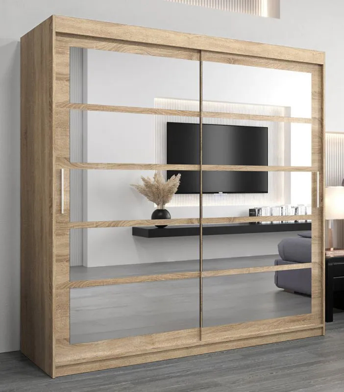 2 Meter breiter Kleiderschrank mit 2 Türen | Farbe: Sonoma Eiche Abbildung