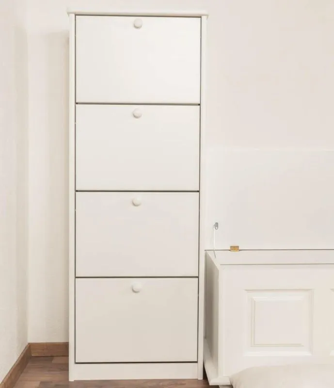 Schuhschrank Kiefer Holz massiv, Farbe: Weiß 150x58x30 cm Abbildung