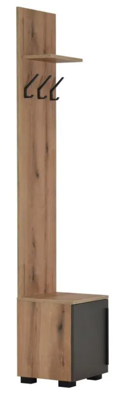 Garderobe Burgos 04, Farbe: Eiche / Grau - 215 x 40 x 38 cm (H x B x T)