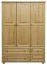 Kleiderschrank | 3 Drehtüren | 4 Schubladen | 3 Fächer | mit Kleiderstange | 120 cm breit | Massivholz | Farbe: Natur Abbildung