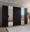 Drehtürenschrank / Kleiderschrank | Farbe: Schwarz | 2 Spiegeltüren | 4 Fächer | Griffe: Schwarz | 4 Kleiderstangen | Maße: 300 x 52 x 202 cm | ABS-Kanten