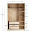 Falttür / Kleiderschrank | Farbe: Weiß / Eiche | 2 Türen | 3 Schubladen | 140 x 60 x 225 cm | eine Kleiderstange | inkl. LED-Beleuchtung mit Sensor