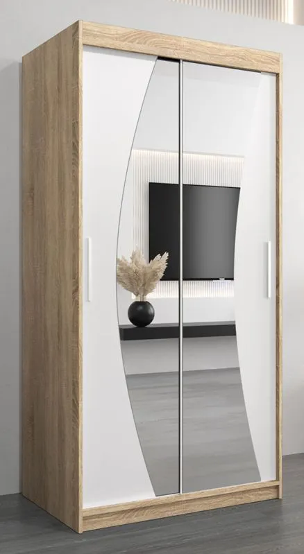 1 Meter breiter Kleiderschrank mit 2 Türen | Farbe: Sonoma Eiche / Weiß Abbildung