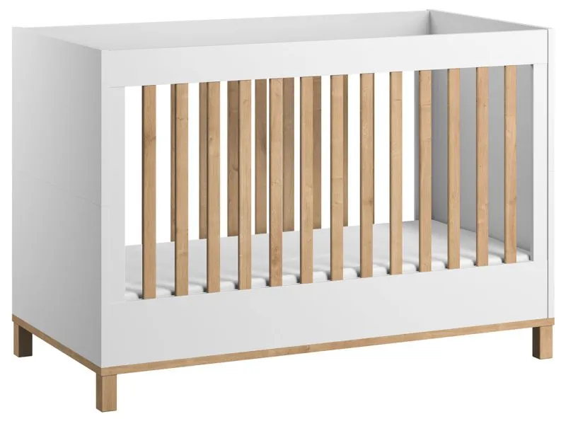 Babybett / Gitterbett Lijan 06, Farbe: Weiß / Eiche - Liegefläche: 70 x 140 cm (B x L)