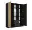 Kleiderschrank / Drehtürenschrank | Lamellen | Metallgriffe | mit Spiegel | 150,8 x 54,5 x 200,5 cm | 10 Fächer | 1 Kleiderstange | 2 Schubladen | Iraklio 04