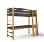 Hochbett / Funktionsbett mit Schreibtisch Analena 01, Kinderbett in Schwarz / Eiche Natur, Kiefernholz massiv, Liegefläche: 80 x 190 cm, inklusive Lattenrost