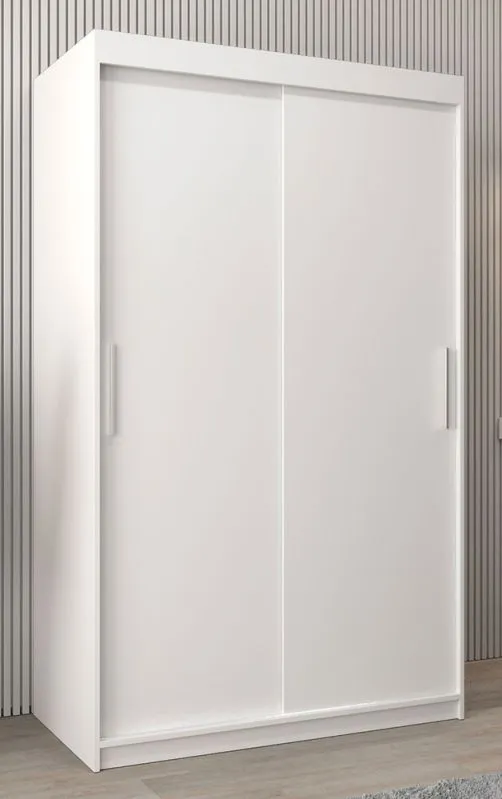 Schiebetürenschrank / Kleiderschrank Bisaurin 2A, Farbe: Weiß matt - Abmessungen: 200 x 120 x 62 cm ( H x B x T)