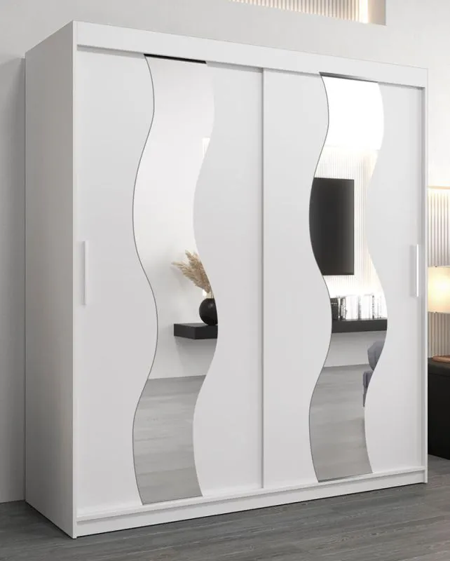 Schiebetürenschrank / Kleiderschrank Hacho 04 mit Spiegel, Farbe: Weiß matt - Abmessungen: 200 x 180 x 62 cm ( H x B x T)