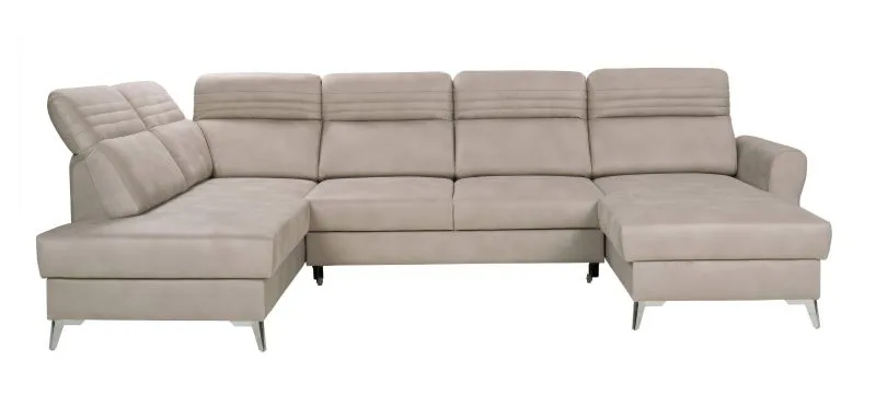 Wohnlandschaft mit Schlaffunktion Turnhout 01, Farbe: Beige - Abmessungen: 102 x 340 x 207 cm (H x B x T) - Ottomane: Links
