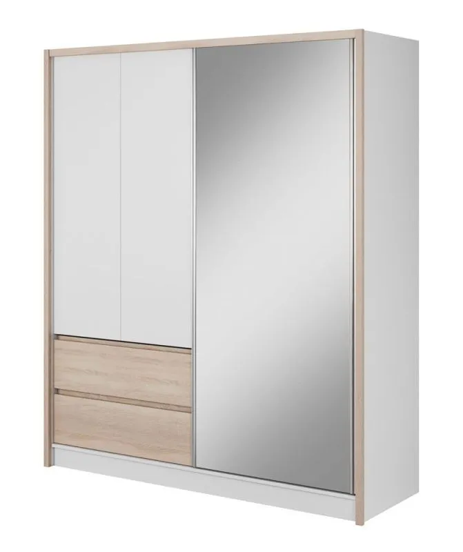 Moderner Kleiderschrank mit genügend Stauraum Kirkdale 04, Farbe: Weiß / Eiche Sonoma - Abmessungen: 214 x 184 x 62 cm (H x B x T)