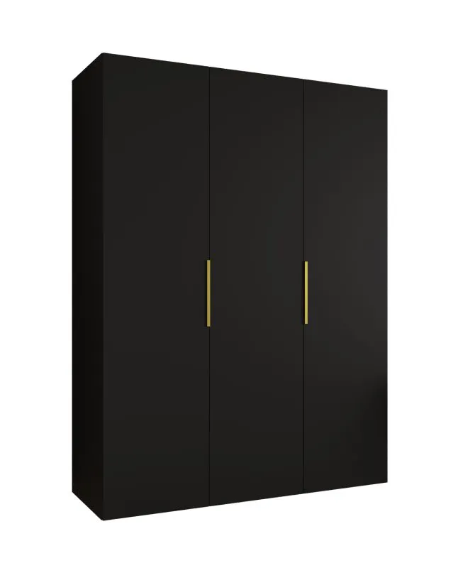 Drehtürenschrank mit Soft-Close-Funktion Korab 19, Farbe: Schwarz, 1,5 Meter breit, zwei Fächer, zwei Kleiderstangen, Griffe: Gold, Kleiderschrank