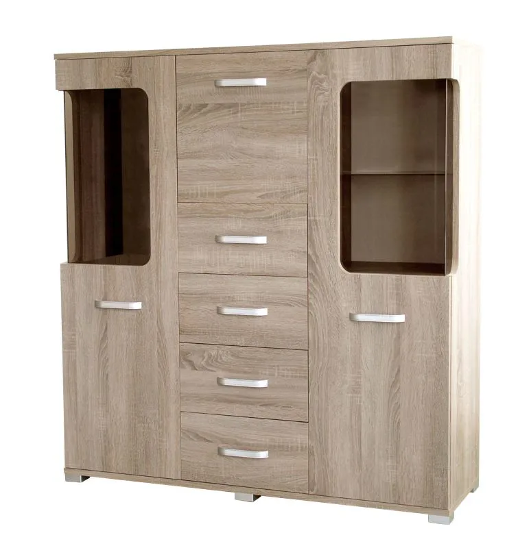 Vitrine Kikori 05, Farbe: Sonoma Eiche - Abmessungen: 135 x 125 x 40 cm (H x B x T)