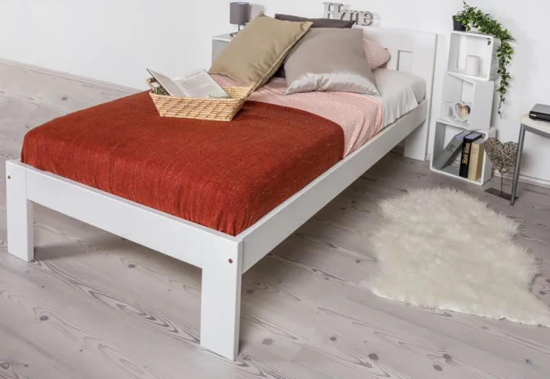 Einzelbett / Gästebett Kiefer massiv Vollholz weiß 76, inkl. Lattenrost - 100 x 200 cm (B x L)