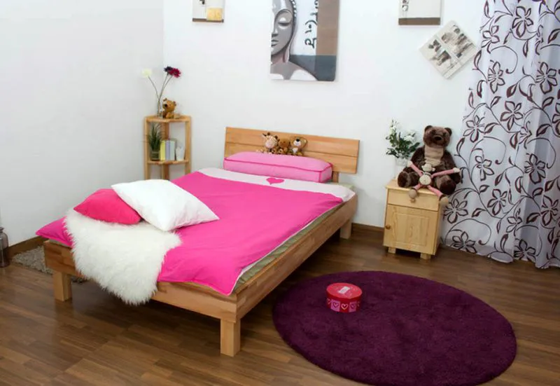 Massivholz Bettgestell Kernbuche 120 x 200 cm geölt Abbildung